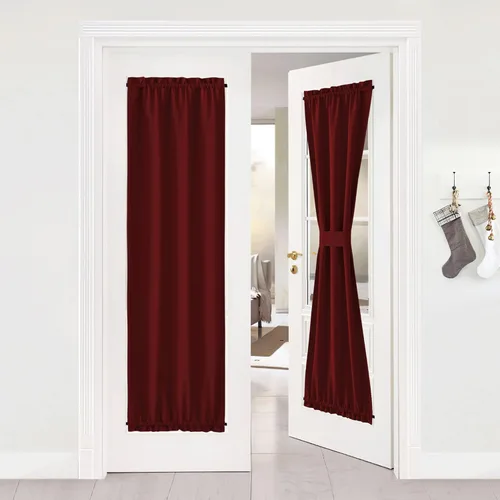 Miniatura 143 de NICETOWN Cortinas opacas unicolor con aislamiento térmico para puerta francesa, granja, oscurecimiento de habitación, puertas y ventanas de Marrón