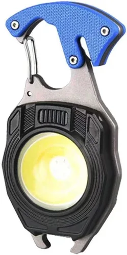 Llavero COB con 7 modos de luz, 1600 lúmenes, luz de trabajo portátil recargable por USB, luz de emergencia con soporte plegable, abrebotellas y