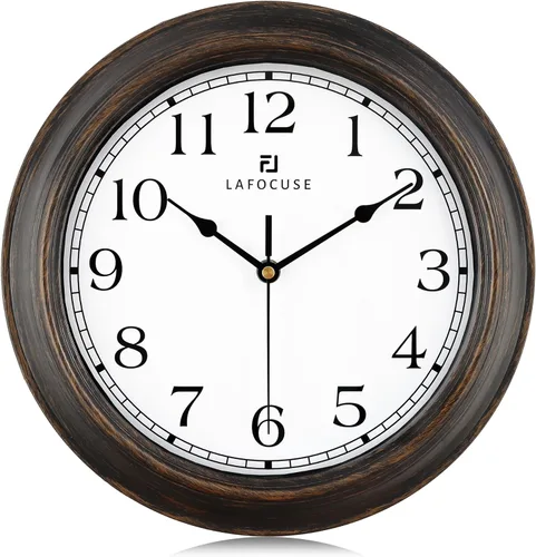 Lafocuse Reloj de pared de bronce vintage silencioso de 12 pulgadas, funciona con pilas, para dormitorio, cocina rústica, decoración de sala de