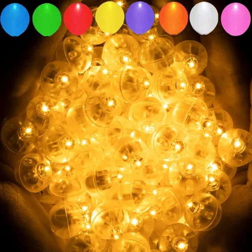 Miniatura 28 de Aogist 100 luces de globo Mutilcolor, luz de bola pequeña impermeable de largo tiempo de espera, lámpara LED redonda para linterna de papel, fiesta