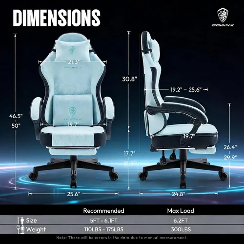 Miniatura 2 de Dowinx Silla para videojuegos, silla de computadora de tela transpirable con cojín de resorte de bolsillo, silla ergonómica de masaje con soporte