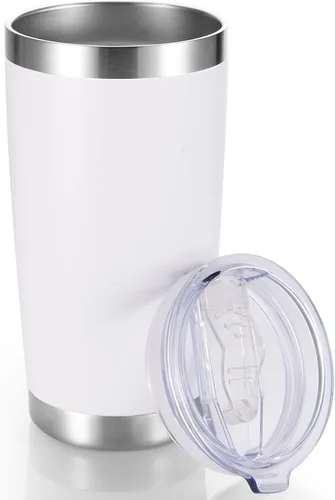 Miniatura 34 de Vaso de acero inoxidable de 20 onzas con tapa, doble pared aislada al vacío, taza de café de 20 onzas con recubrimiento en polvo para bebidas Verde