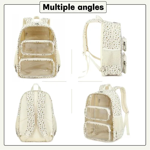 Miniatura 74 de CAMTOP Mochila transparente resistente y transparente para estudiantes, escuela, trabajo, festival, viajes, deportes, Beige, Mediana, Camtop Mochila