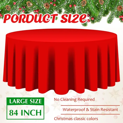 Miniatura 3 de Amylove 12 manteles de plástico navideños de 84 pulgadas, redondos, desechables, de plástico, impermeables, decorativos, para fiestas, decoración
