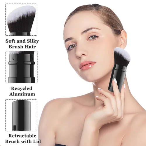 Miniatura 4 de Falliny Brocha de maquillaje retráctil Kabuki, base de polvo superior en ángulo, pinceles de maquillaje profesional con mango de aluminio