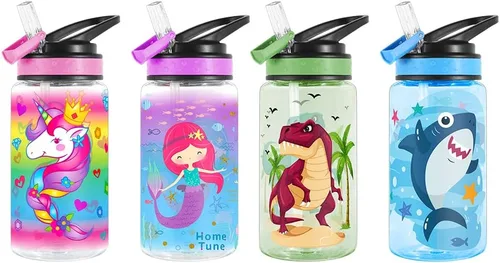 Miniatura 6 de Botella de agua de 15 onzas para niños, niñas, niños, escuela, sin BPA, a prueba de fugas, popote abatible, lazo de transporte, fácil de limpiar