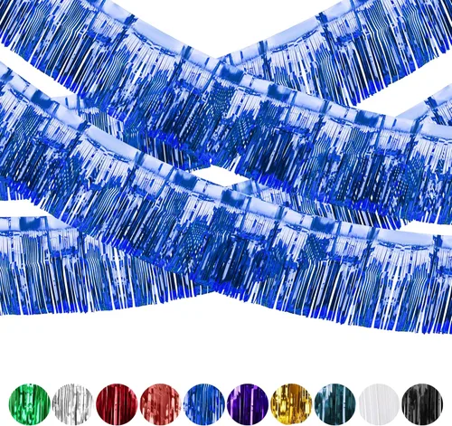 Miniatura 8 de Paquete de 4 cortinas flotantes negras con flecos, guirnalda de flecos metálicos con borlas brillantes, decoraciones flotantes para remolque
