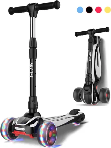 Miniatura 11 de LOL-FUN Scooter para niños de 3 a 12 años de edad con luces LED de 3 ruedas, extra ancho plegable para niños de 3 a 5 años con 4 alturas ajustables