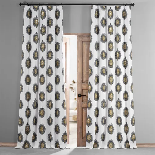 Miniatura 2 de HPD HALF PRICE DRAPES PRTW-BOD02A-84 - Cortina opaca de algodón con estampado maya (1 panel), 50 x 84 pulgadas, color verde azulado maya