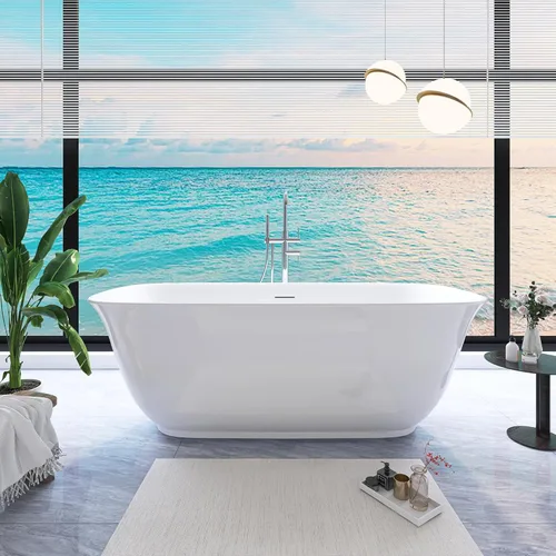 Tina de 67" de pie, bañera independiente de acrílico puro, elegante bañera contemporánea de pie independiente con baño profundo, certificada cUPC