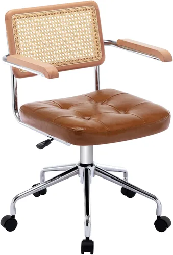 Miniatura 9 de Zesthouse Silla de escritorio de oficina de cuero con ruedas, silla de escritorio con ruedas de mediados de siglo con brazo de madera y respaldo