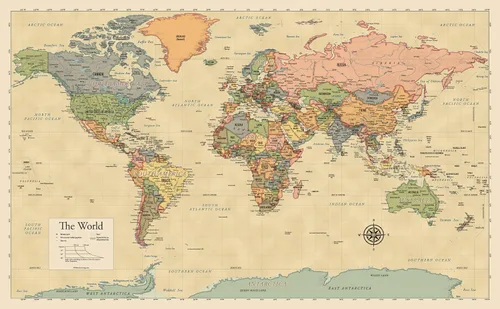 Póster de Mapa Mundial Laminado - Gráfico del Mapa del Mundo [Amarillo]