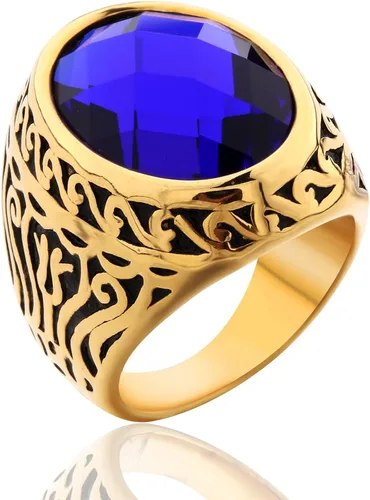 MASOP Joyería Vintage - Anillo de acero inoxidable con circonita cúbica para hombre, color azul