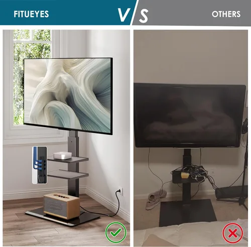 Miniatura 6 de FITUEYES Soporte de TV de suelo para TV de 32 a 75 pulgadas con toma de corriente, soporte de TV alto para dormitorio, sala de estar con base