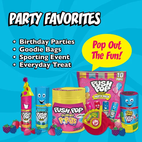 Miniatura 6 de Push Pop Pop-Its - Gomitas de caramelo, 8 unidades envueltas individualmente en varios sabores afrutados, caramelos masticables divertidos