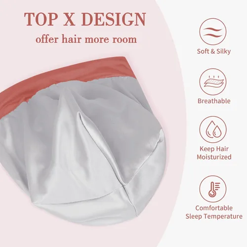 Miniatura 6 de Fittia Cofia de satén para dormir, sedosa sin encrespamiento para el cuidado de rizos, correa ajustable para no deslizarse, gorra para trenzas