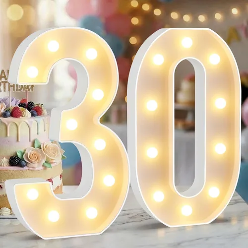 Miniatura 60 de Letrero de números con luz LED de marquesina, letrero de números de cumpleaños iluminado para decoración de fiesta de cumpleaños, pared de bar