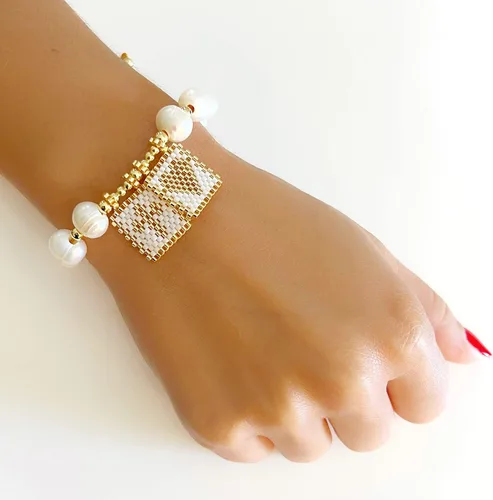 Miniatura 5 de LESLIE BOULES Pulsera de amor escapular de oro blanco para mujer cuentas de perlas barrocas Barroco Sin gemas