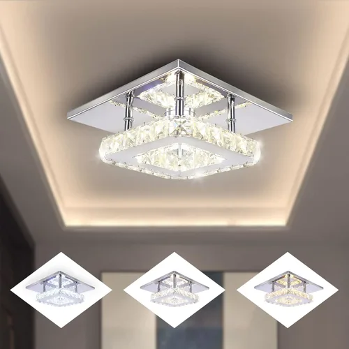 Miniatura 10 de Pequeña Lámpara de Araña LED de Cristal, Instalación Semiempotrada, Lámpara de Techo Moderna de Cristal para Dormitorios, Comedores, Pasillos