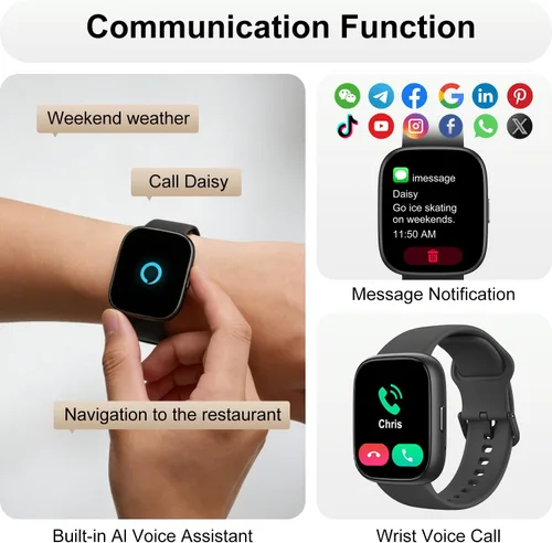 Miniatura 3 de Reloj inteligente con Alexa y llamadas Bluetooth, pantalla táctil HD de 1.83 pulgadas, reloj de fitness con monitor de frecuencia cardíaca/sueño, 30