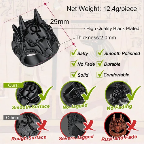Miniatura 6 de FaithHeart Anubis - Anillos para hombres y mujeres, joyería de acero inoxidable resistente, anillo de amuleto de cruz Ankh, embalaje delicado, Acero