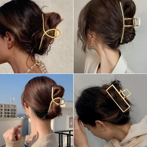 Miniatura 3 de Parcce Paquete de 4 Pinzas Grandes de Metal para Cabello de Rizado Fino a Grueso, Pinzas Grandes de Color Dorado Antideslizantes de 4.3 Pulgadas