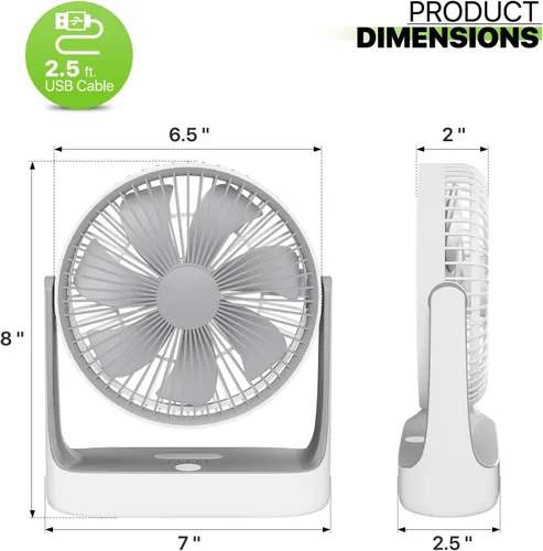 Miniatura 2 de Magshion Ventilador de escritorio USB de 7 pulgadas, ventilador de mesa de batería recargable 3 en 1 de 4000 mAh con luz nocturna, ángulo