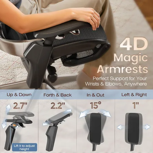Miniatura 7 de GABRYLLY Silla de oficina ergonómica, silla de escritorio con respaldo alto con reposacabezas, brazos abatibles, bloqueo de inclinación de 90-120°
