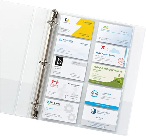 Miniatura 8 de Avery Páginas organizadoras transparentes de tarjetas de visita para carpetas de 3 anillos, paquete de 10, con capacidad para 200 tarjetas en total