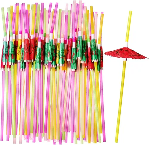 Comfy Package [50 unidades] Pajitas de paraguas, pajitas de cóctel de plástico flexibles, palos Swizzle de colores surtidos, mini pajitas de