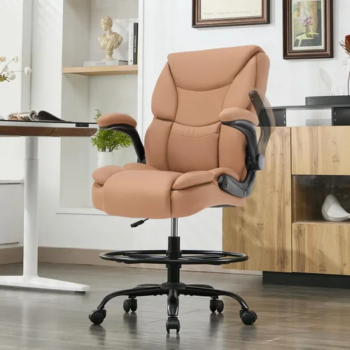 Miniatura 13 de Silla de Dibujo de 500 LBS, Silla de Escritorio de Pie Más Segura con Respaldo Alto, Silla de Oficina Alta Ejecutiva con Reposabrazos Abatibles