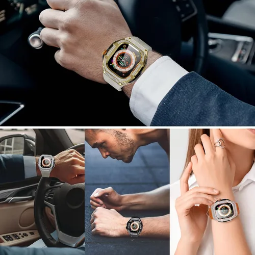 Miniatura 7 de VeveXiao - Funda resistente con correa compatible con Apple Watch Ultra 2 bandas de 49mm, funda protectora de metal con correa de repuesto de goma
