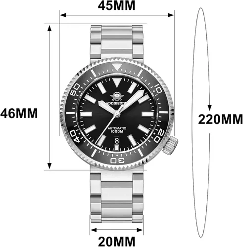 Miniatura 5 de ADDIESDIVE Diver 1000M Mens Dive Watch 45MM Automatic with Exhaust Valve Luminous Synthetic Sapphire Crystal