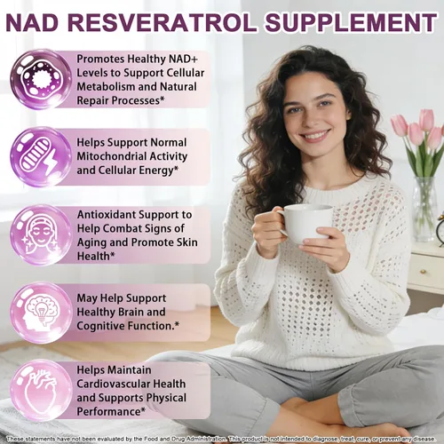 Miniatura 3 de NAD+ Suplementos para hombres y mujeres, suplemento liposomal Nad+ alternativo NMN extra fuerte con resveratrol quercetina para energía celular