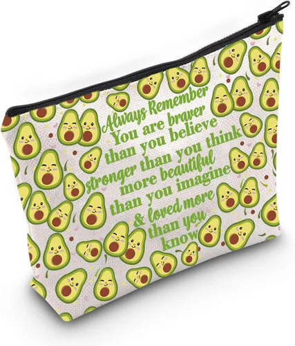 LEVLO Divertida bolsa de maquillaje con diseño de aguacate, regalo inspirado en los amantes del aguacate, con texto en inglés "You Are Braver