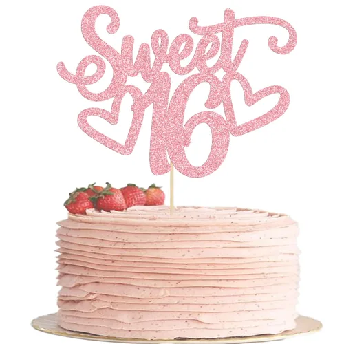Miniatura 22 de Gyufise 1 Pieza Dulce Adolescente 16 Decoración para Pastel con Purpurina Palillo de Pastel de 16 Cumpleaños para Brindis por 16 Años de Edad
