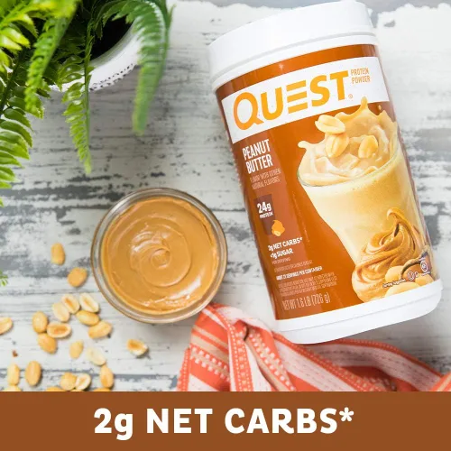 Miniatura 4 de Quest Nutrition Proteína en polvo de mantequilla de maní, 23g de proteína, 1g de azúcar, bajo en carbohidratos, sin gluten, 1.6 libras, 23 porciones