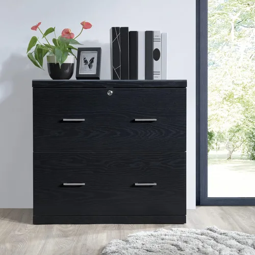 Miniatura 6 de OSP Home Furnishings Alpine Archivador de 2 cajones con cajón superior de bloqueo y sistema de fijación de bloqueo, lateral, color negro
