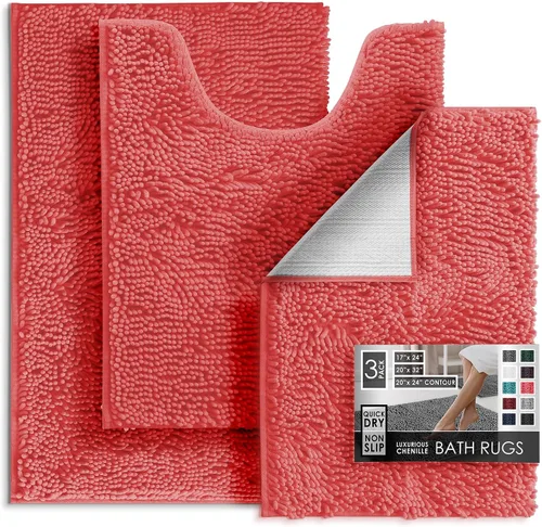 Miniatura 113 de Hearth & Harbor Alfombras de baño, tapete de baño de chenilla - Alfombras de baño lavables a máquina para baño con respaldo antideslizante de goma