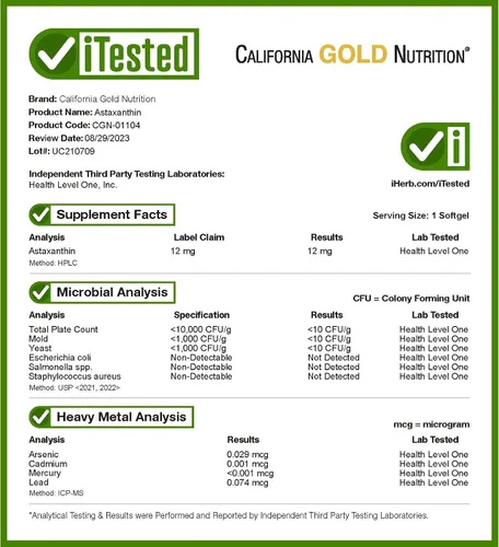 Miniatura 6 de California Gold Nutrition Astaxantina, carotenoide antioxidante, AstaLif islandés puro islandés biológicamente activo 99% isómero, 12 mg, 120