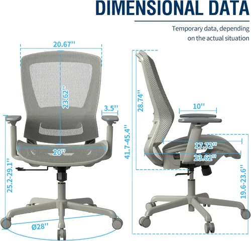 Miniatura 3 de ELABEST T96 - Silla de oficina de malla, silla de escritorio ergonómica para computadora, silla de tarea resistente - Soporte lumbar y reposabrazos