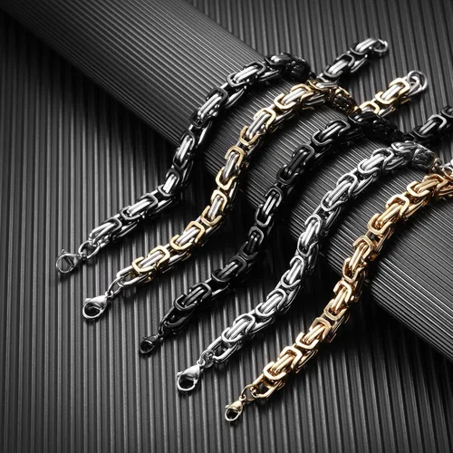 Miniatura 5 de JQWL Flat Byzantine Bracelet 8mm Wide Stainless Steel Punk Cool Link Bracelet Chunky Heavy Chain Fashion Curb Cuban Chain Bracelet for Men Women
