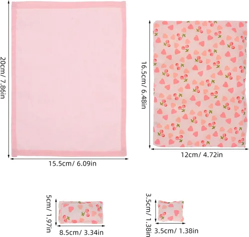 Miniatura 4 de Juego de ropa de cama de casa de muñecas rosa a escala 1:12, edredón de tela suave, sábana y 3 almohadas para escenas realistas de dormitorio
