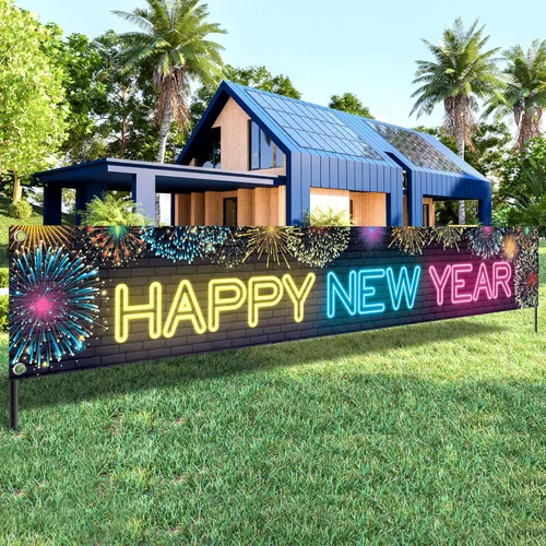 Miniatura 8 de KatchOn, XtraLarge - Cartel dorado de feliz año nuevo 2026-120 x 20 pulgadas, letrero de feliz año nuevo para decoraciones de Año Nuevo 2026