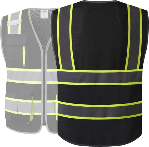 Miniatura 2 de JKSafety Chaleco reflectante de seguridad de alta visibilidad con 9 bolsillos de malla para hombres y mujeres Cremallera frontal Múltiples