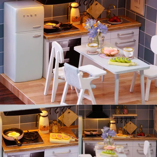 Miniatura 4 de TuKIIE Kit de casa de muñecas en miniatura con muebles, a escala 1:24, casa de muñecas de madera con accesorios, a prueba de polvo, con música