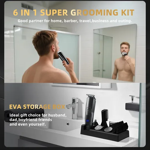 Miniatura 2 de Cortadora de barba para hombres, 20 ajustes de longitud, kit de aseo inalámbrico 14 en 1, maquinilla de afeitar eléctrica impermeable para hombres