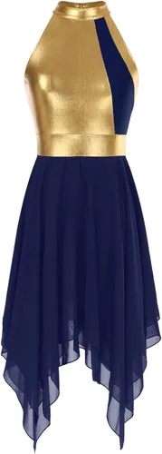 Miniatura 93 de easyforever Vestido de baile sin mangas con bloques de color para mujer, alabanza litúrgica, ropa de baile lírico, vestido de bata de adoración
