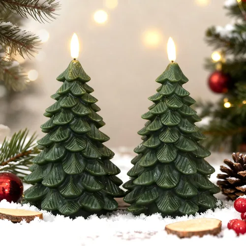 LUSHARBOR - Velas sin llama con control remoto y temporizador, 2 unidades, velas de árbol de Navidad operadas por batería, velas LED de cera real,