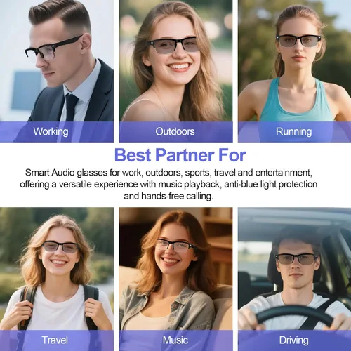 Miniatura 7 de Lentes inteligentes para hombres y mujeres, gafas Bluetooth con lentes fotocromáticas, micrófono y altavoces integrados, IPX5 impermeable, asistente